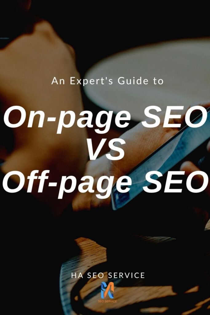 social media marketing blog graphic in brown and white photocentric style On-page SEO vs Off-page SEO
